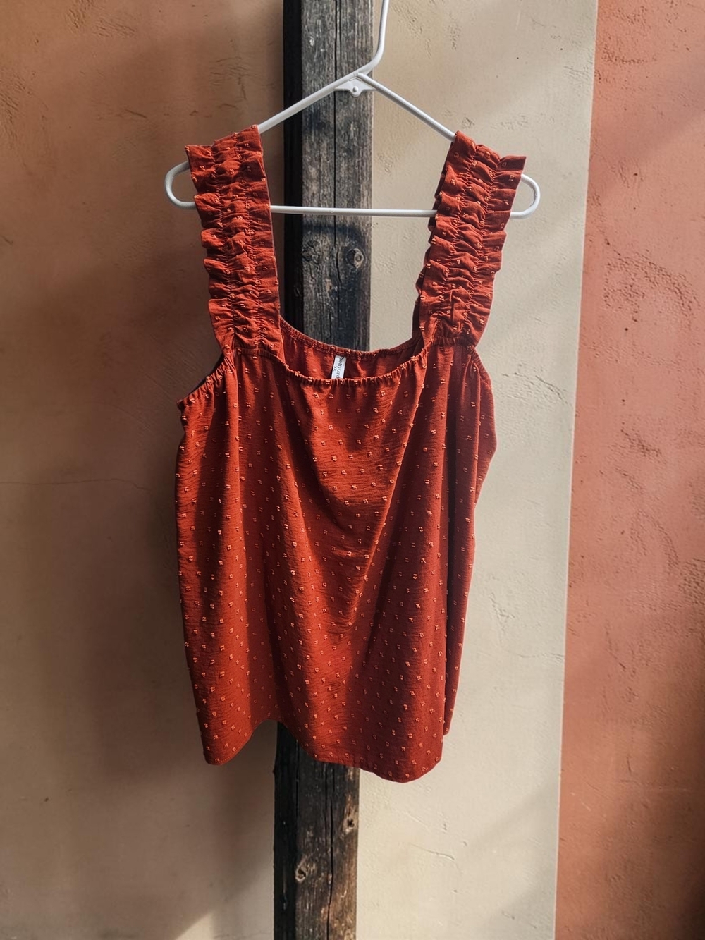 Pretty Girl Ruffled Strap Rust Tank Top for Women